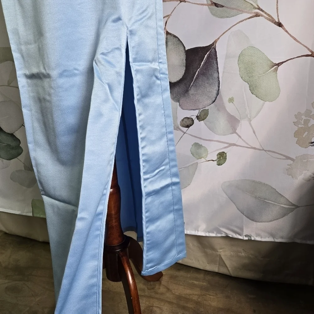 ASOS | One Shoulder Prom Dress w/ Slit in Baby Blue Satin sz 6